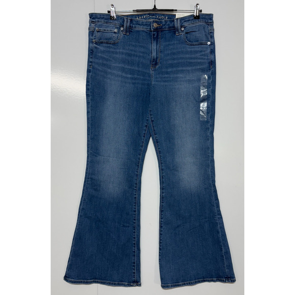 American Eagle Jeans Womens 16 Blue Fits 36x32 Low Rise Flare Next Level Stretch - Picture 1 of 11